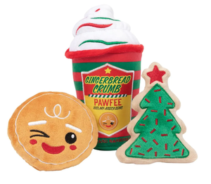 FuzzYard Christmas Plush Dog Toy - Gingercrumb Pawfee & Cookies 3 Pack